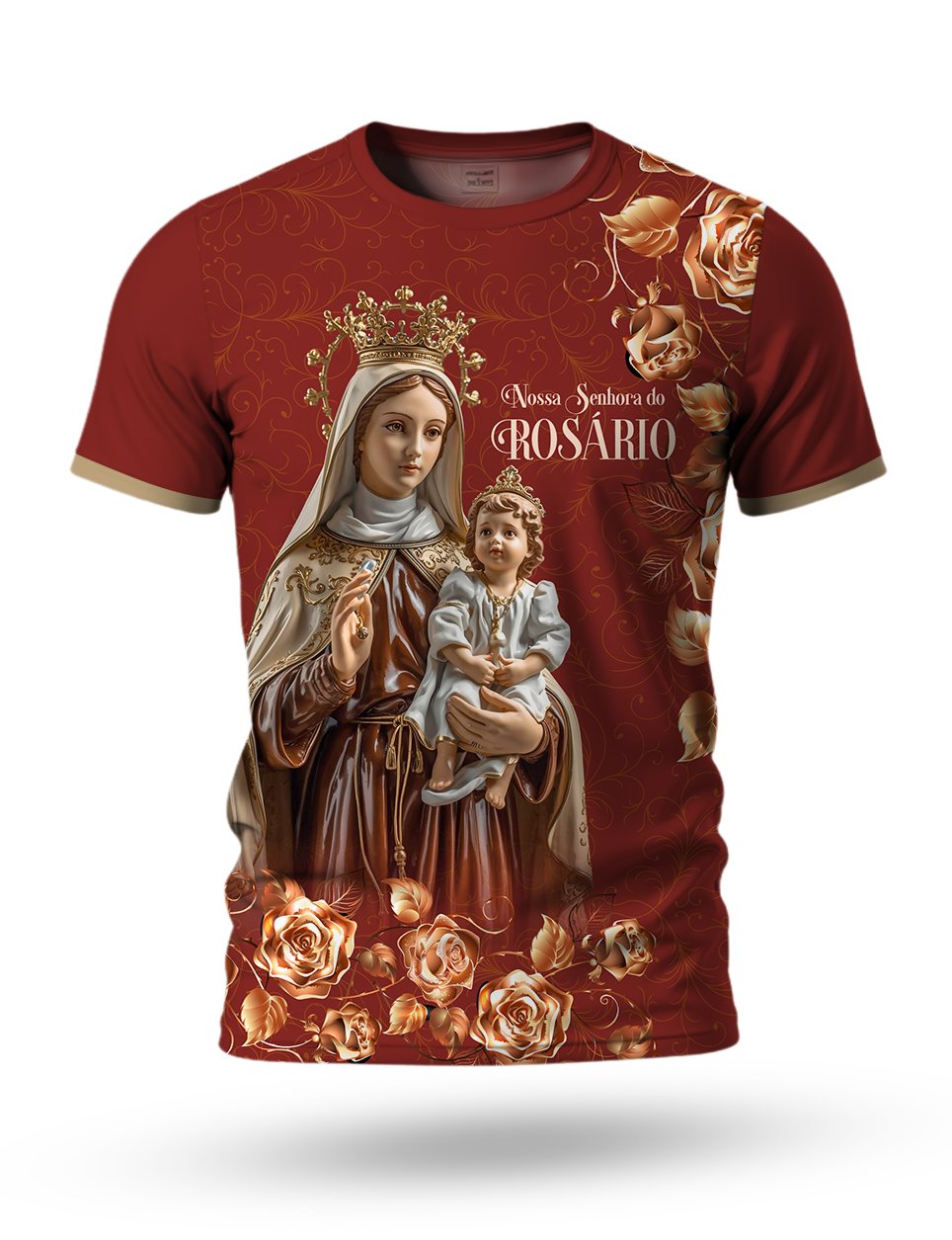 Arte Camiseta de Senhora do Rosário 01 tema vermelho e dourado