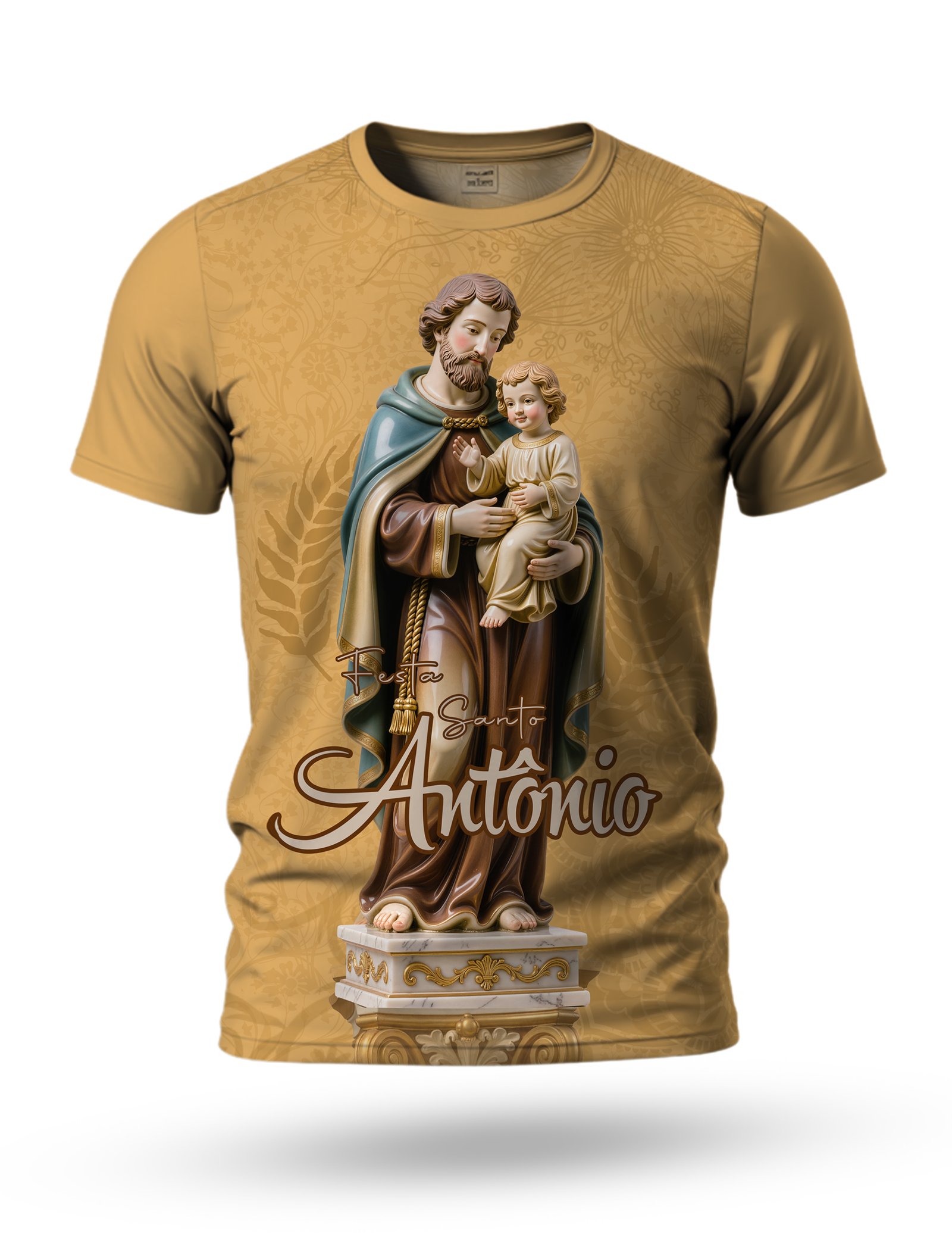 Arte camiseta de Santo Antônio para sublimação 06 tema dourado fosco