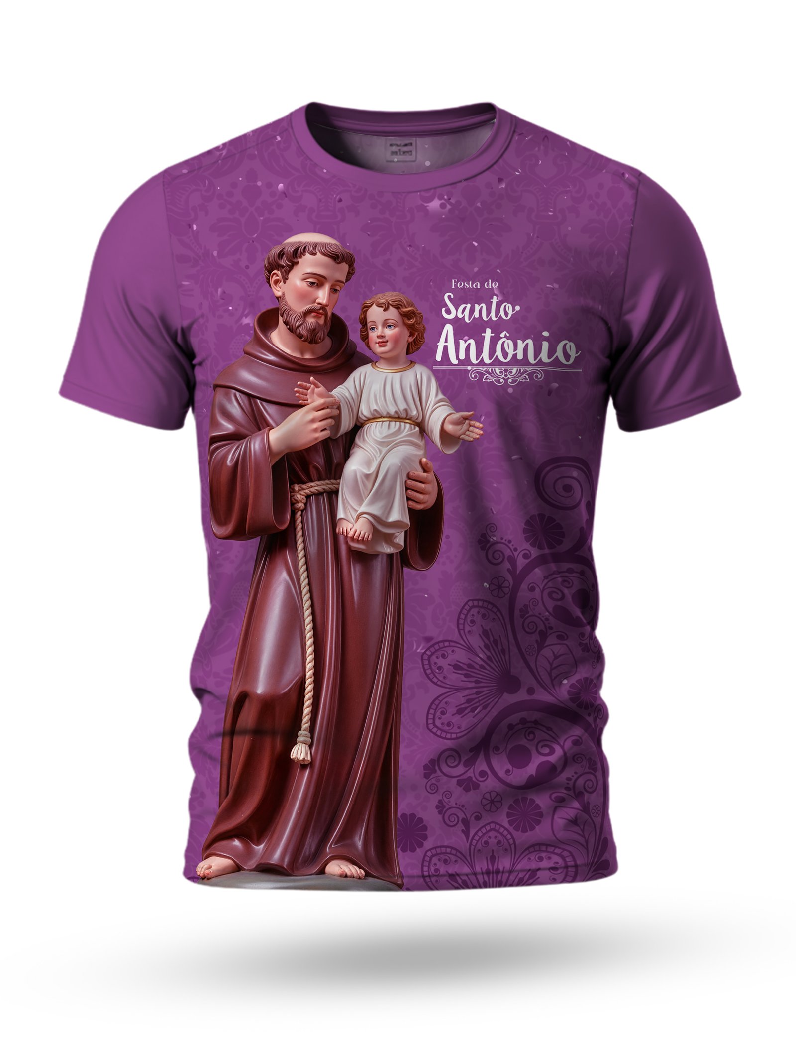Arte camiseta de Santo Antônio para sublimação 07 tema roxo