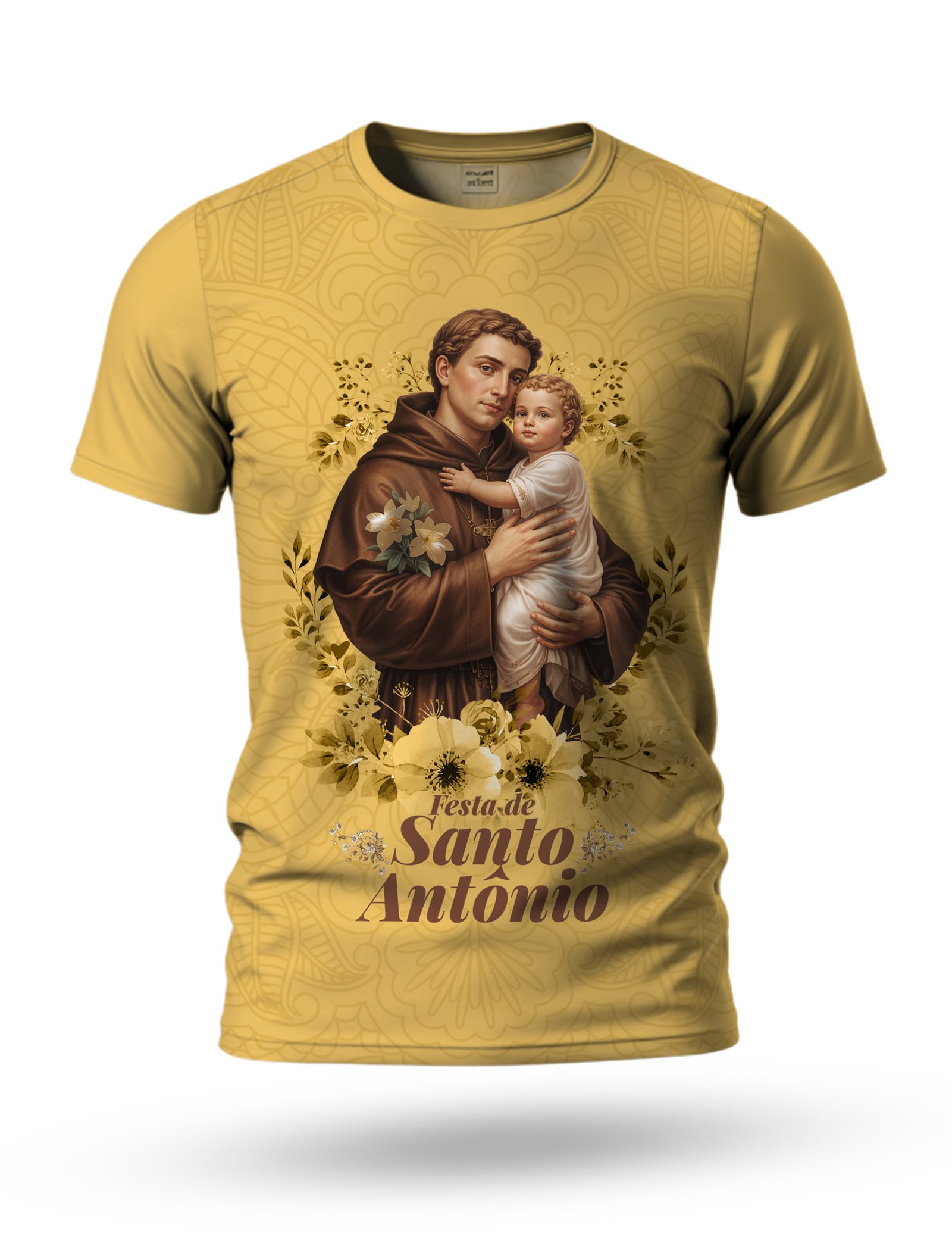 Arte camiseta de Santo Antônio para sublimação 09 tema amarelo mostarda