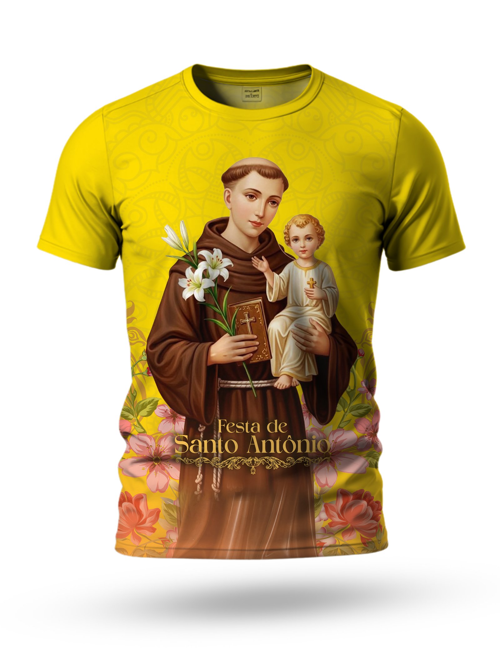 Arte camiseta de Santo Antônio para sublimação 11 tema amarelo canário