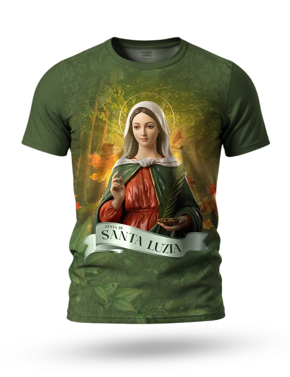 Arte camiseta de Santa Luzia para sublimação 01 tema verde