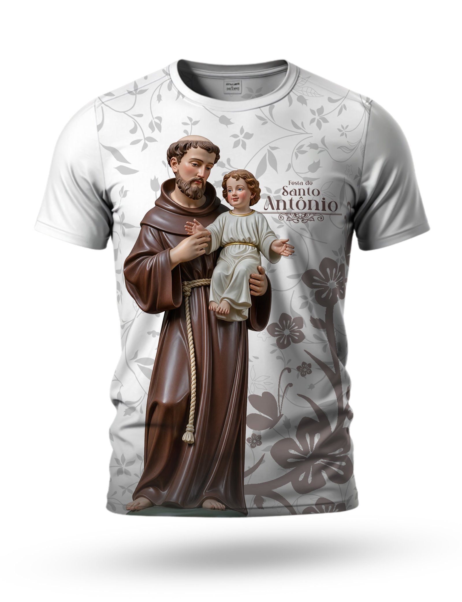 Arte camiseta de Santo Antônio para sublimação 12 tema branco e marrom