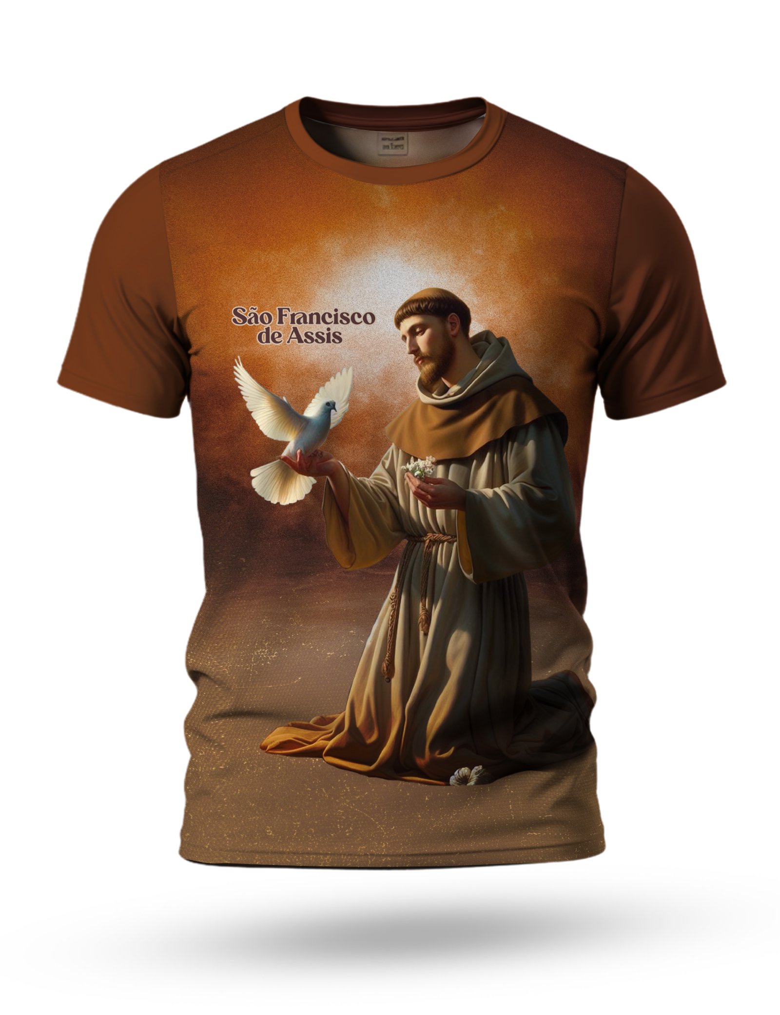 Arte Camiseta São Francisco de Assis 04 tema marrom escuro