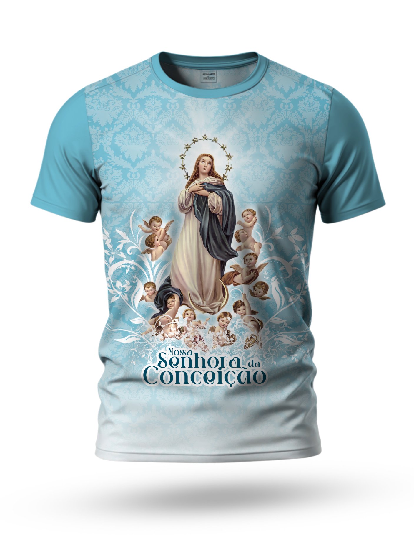 Arte Camiseta de Nossa Senhora da Conceição 06 tema azul ciano