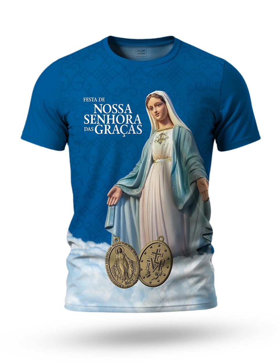 Arte Camiseta de Nossa Senhora das Graças 03 tema azul e branco