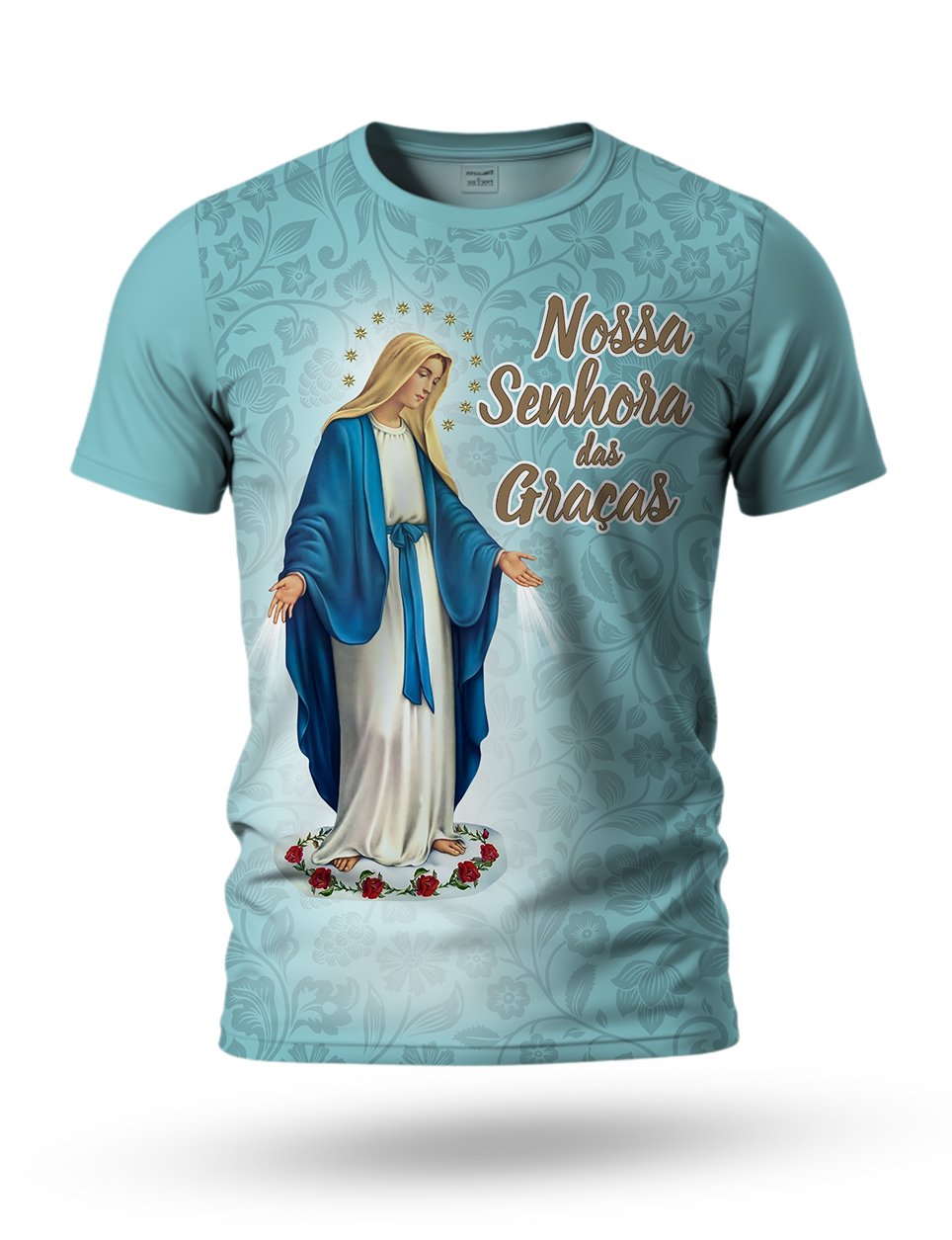Arte Camiseta de Nossa Senhora das Graças 04 tema azul claro