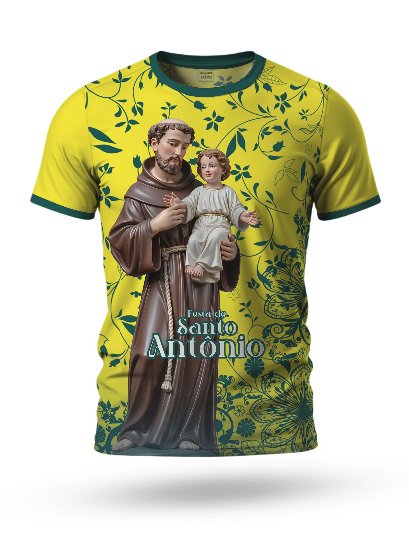 Arte camiseta de Santo Antônio para sublimação 12 tema amarelo e verde