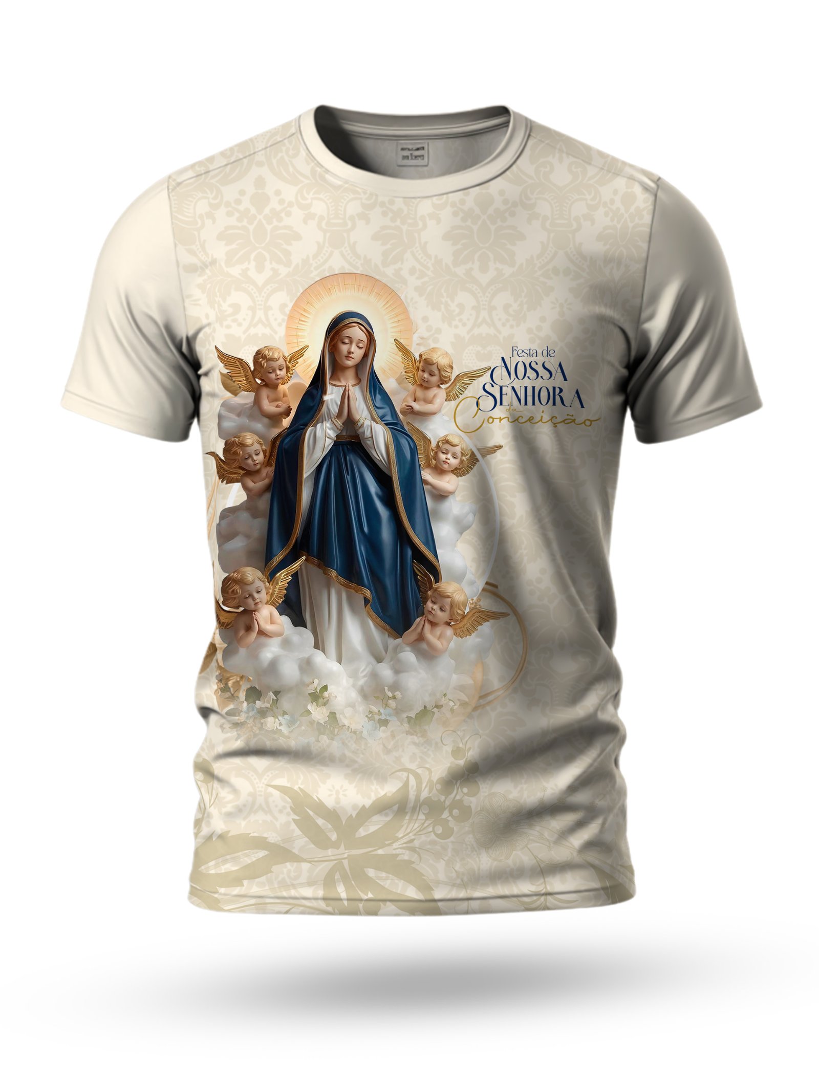 Arte Camiseta de Nossa Senhora Imaculada Conceição 09 tema bege