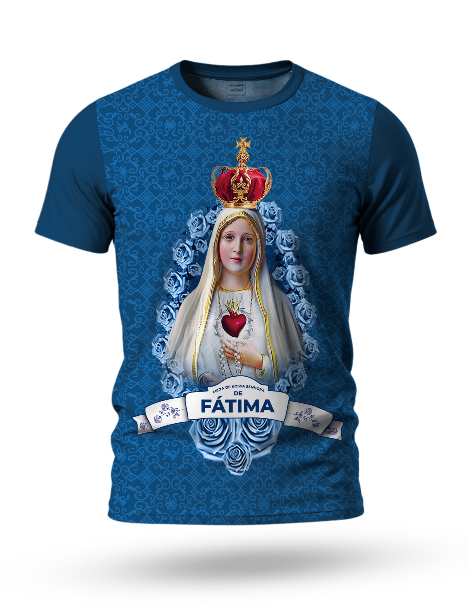 Arte Camiseta de Nossa Senhora de Fátima 02 tema azul
