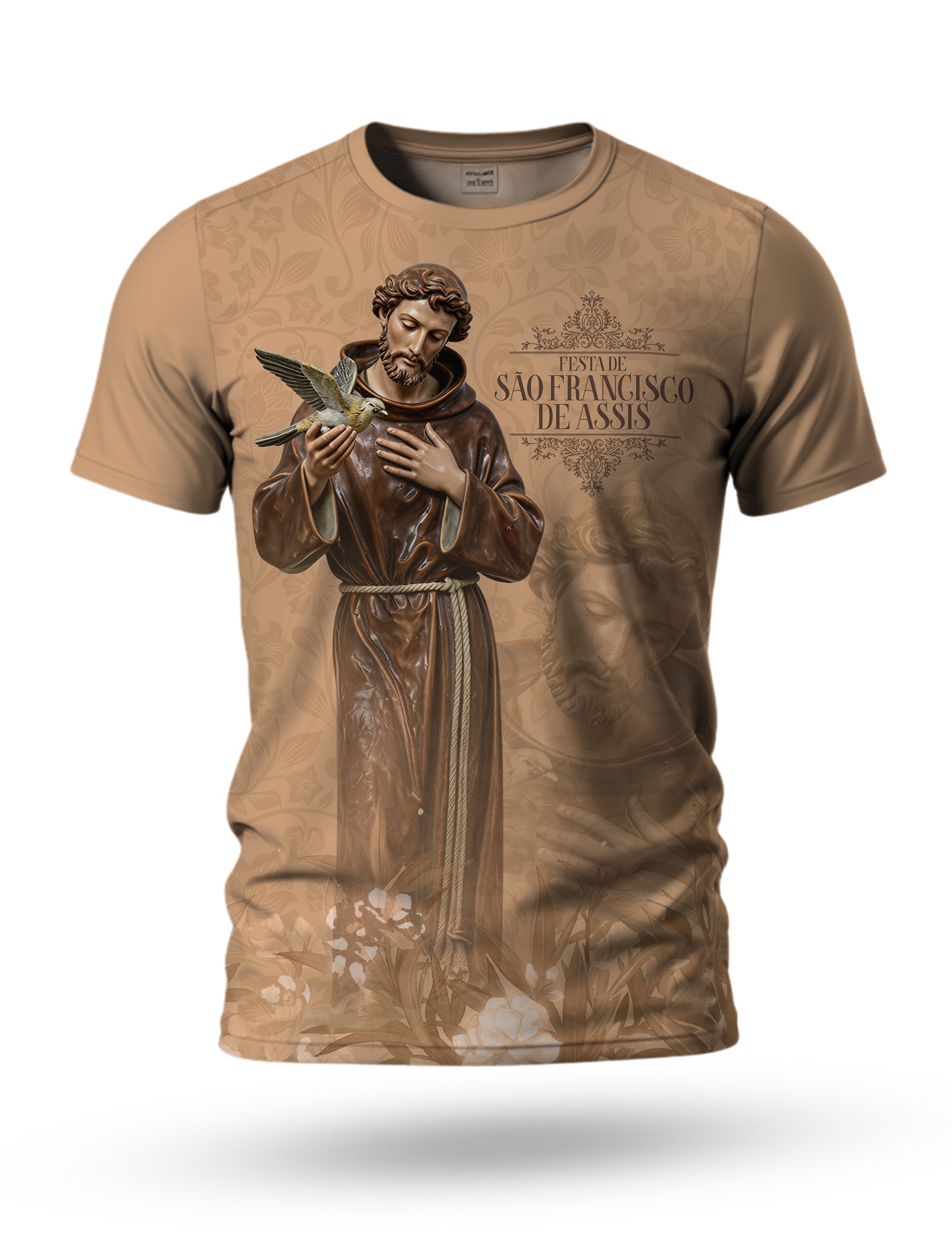 Arte Camiseta São Francisco de Assis 05 tema marrom claro