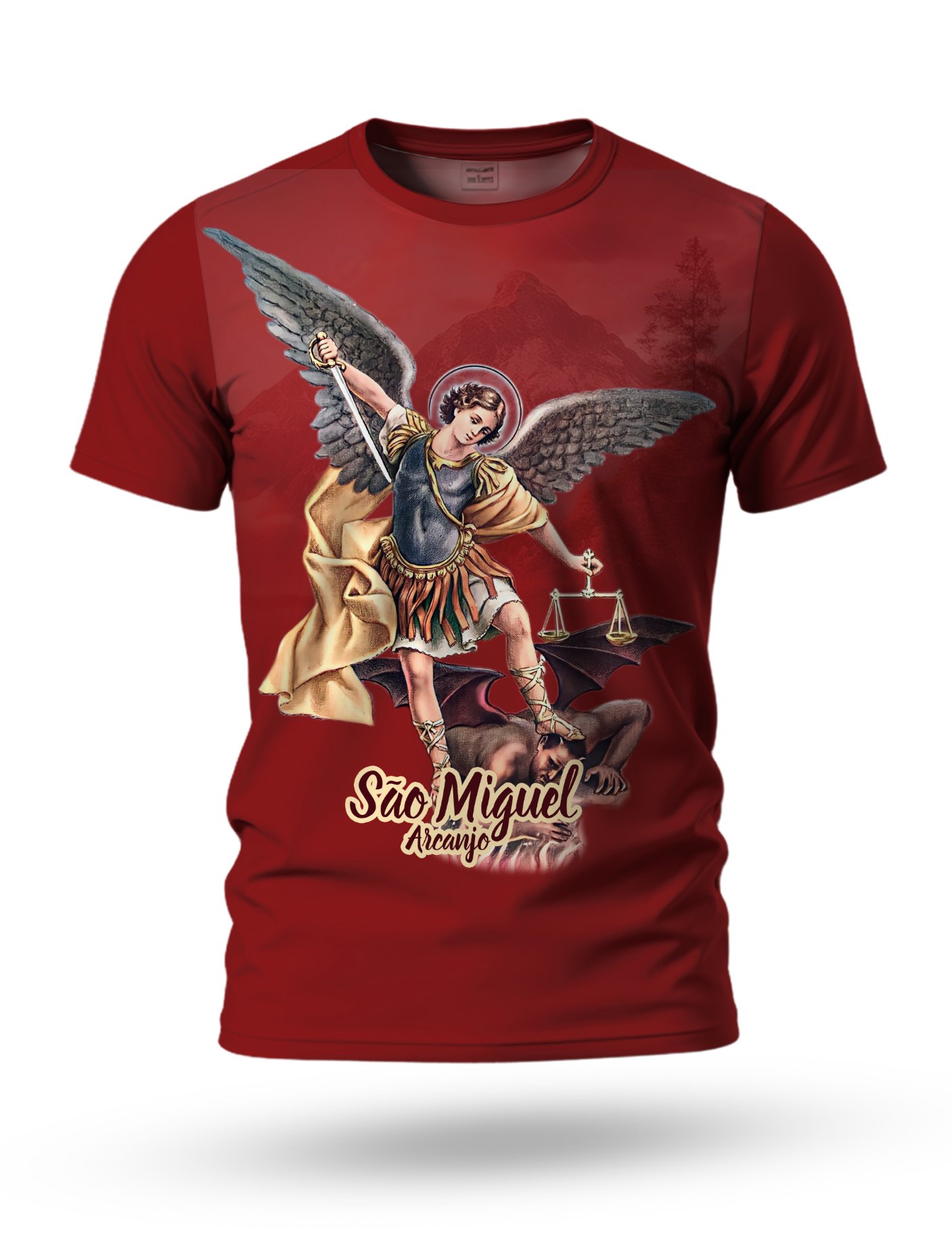 Arte Camiseta de São Miguel Arcanjo 03 tema vermelho