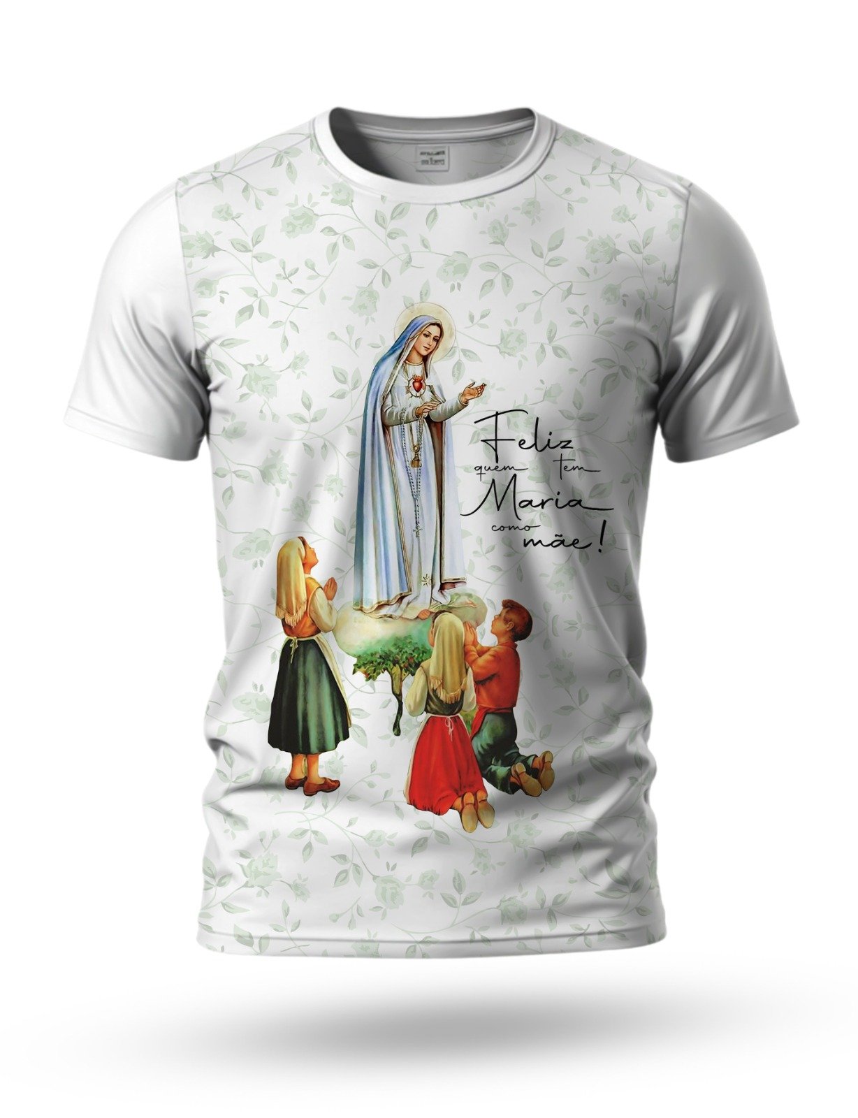 Arte Camiseta Nossa senhora de Fatima e os 3 pastorzinhos 01 tema branco