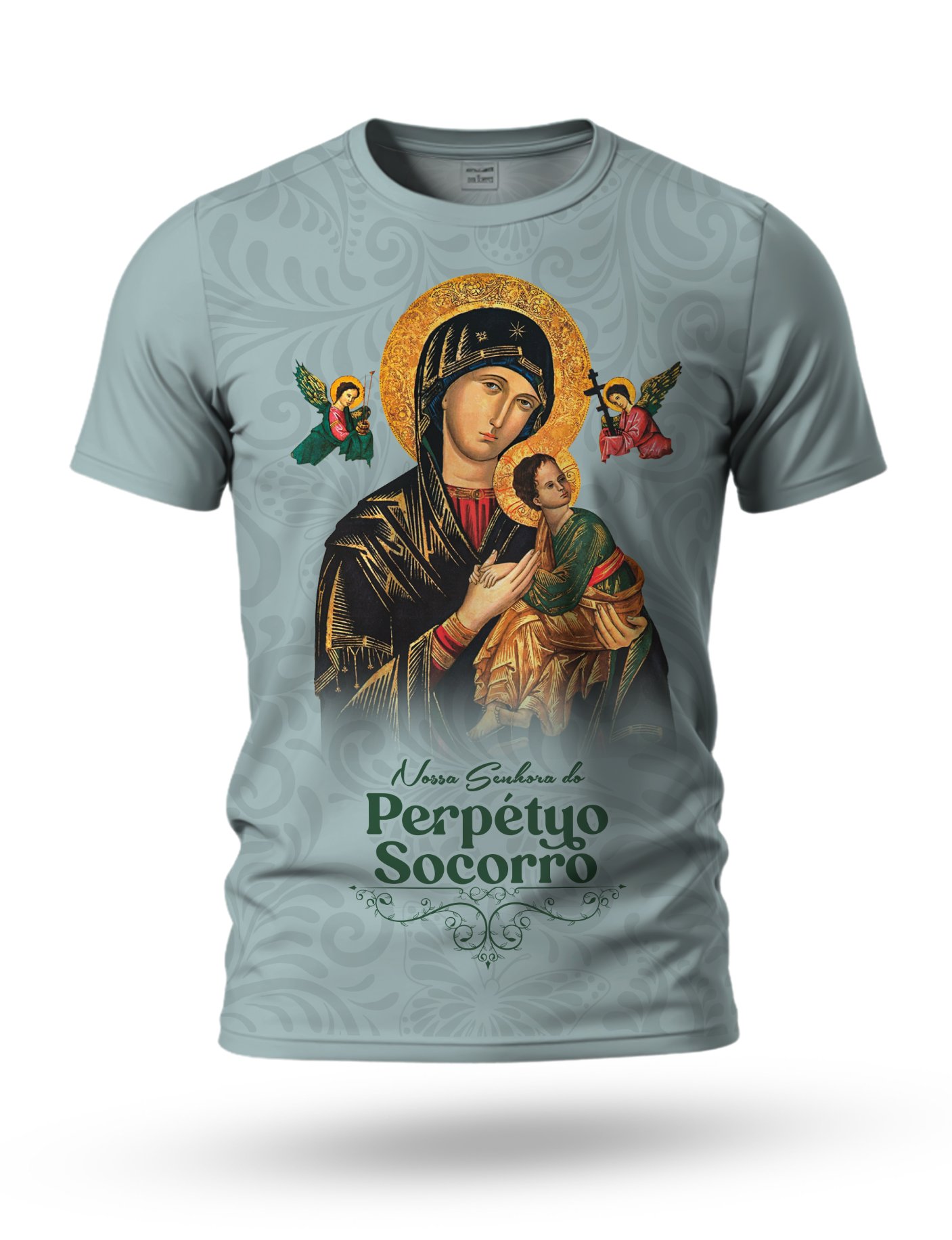Arte Camiseta de Nossa Senhora do Perpétuo Socorro 02 tema ciano fosco