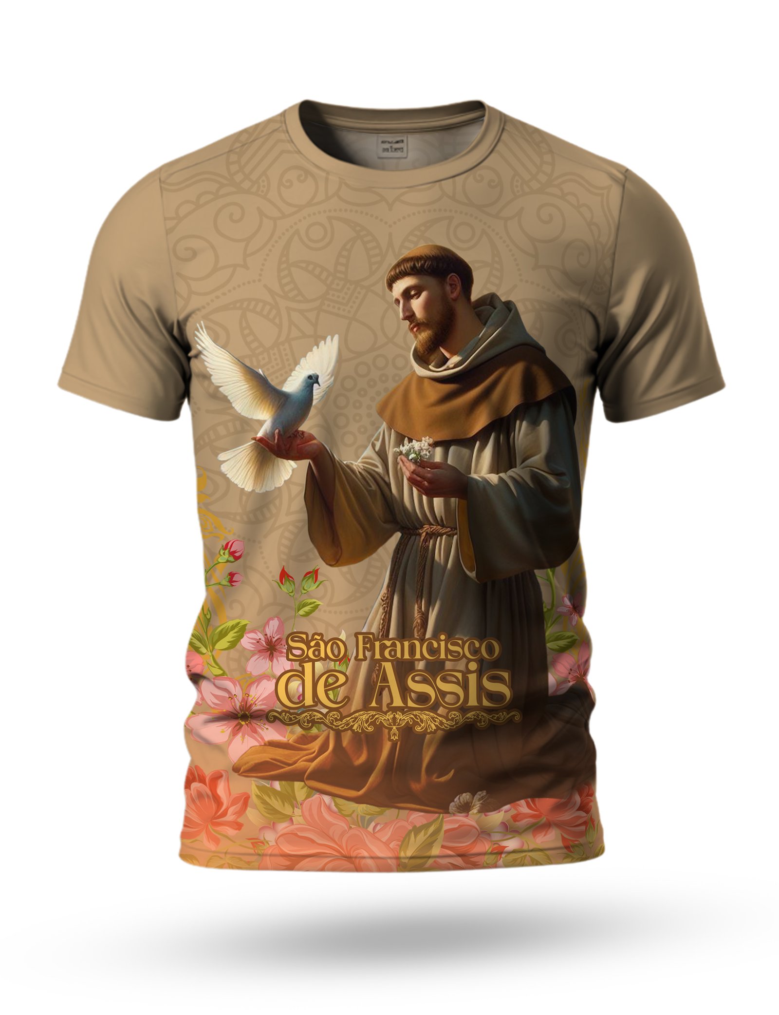 Arte Camiseta São Francisco de Assis 06 tema marrom claro