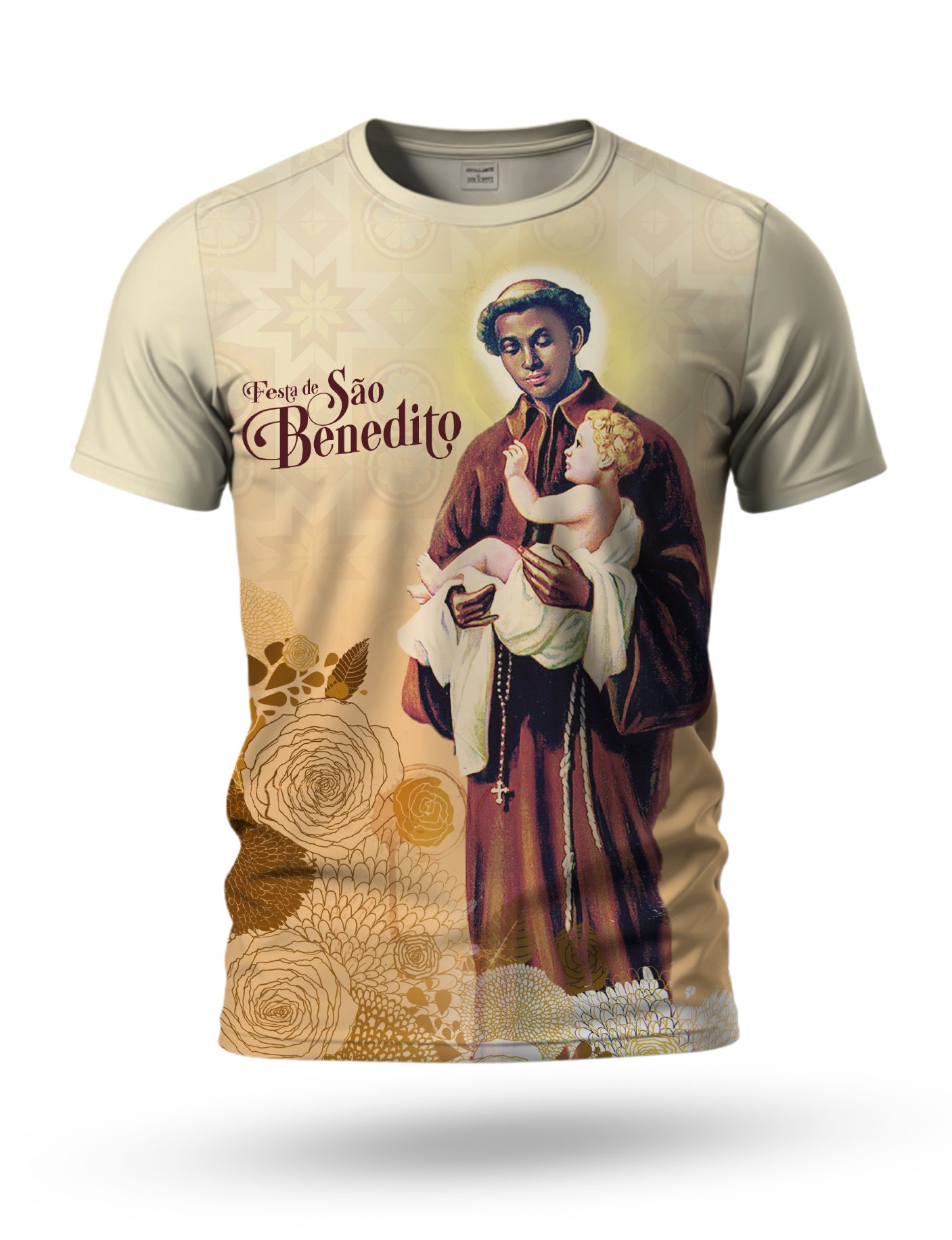 Arte camiseta de São Benedito 01 tema bege