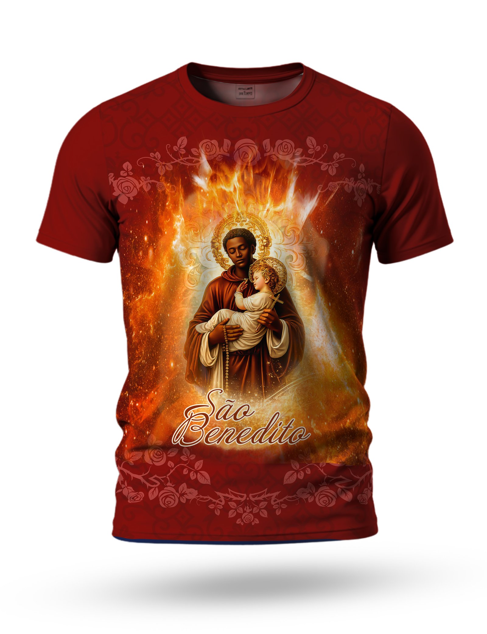 Arte camiseta de São Benedito 02 tema vermelho