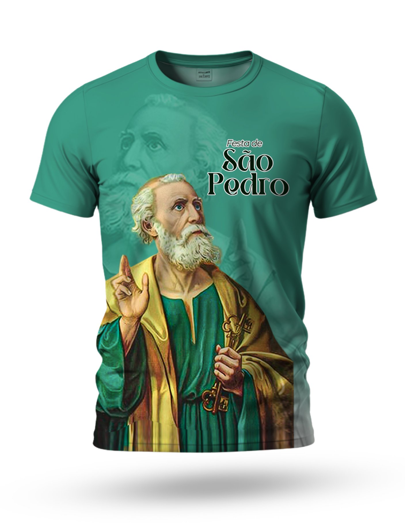 Arte Camiseta São Pedro 07 tema azul turquesa
