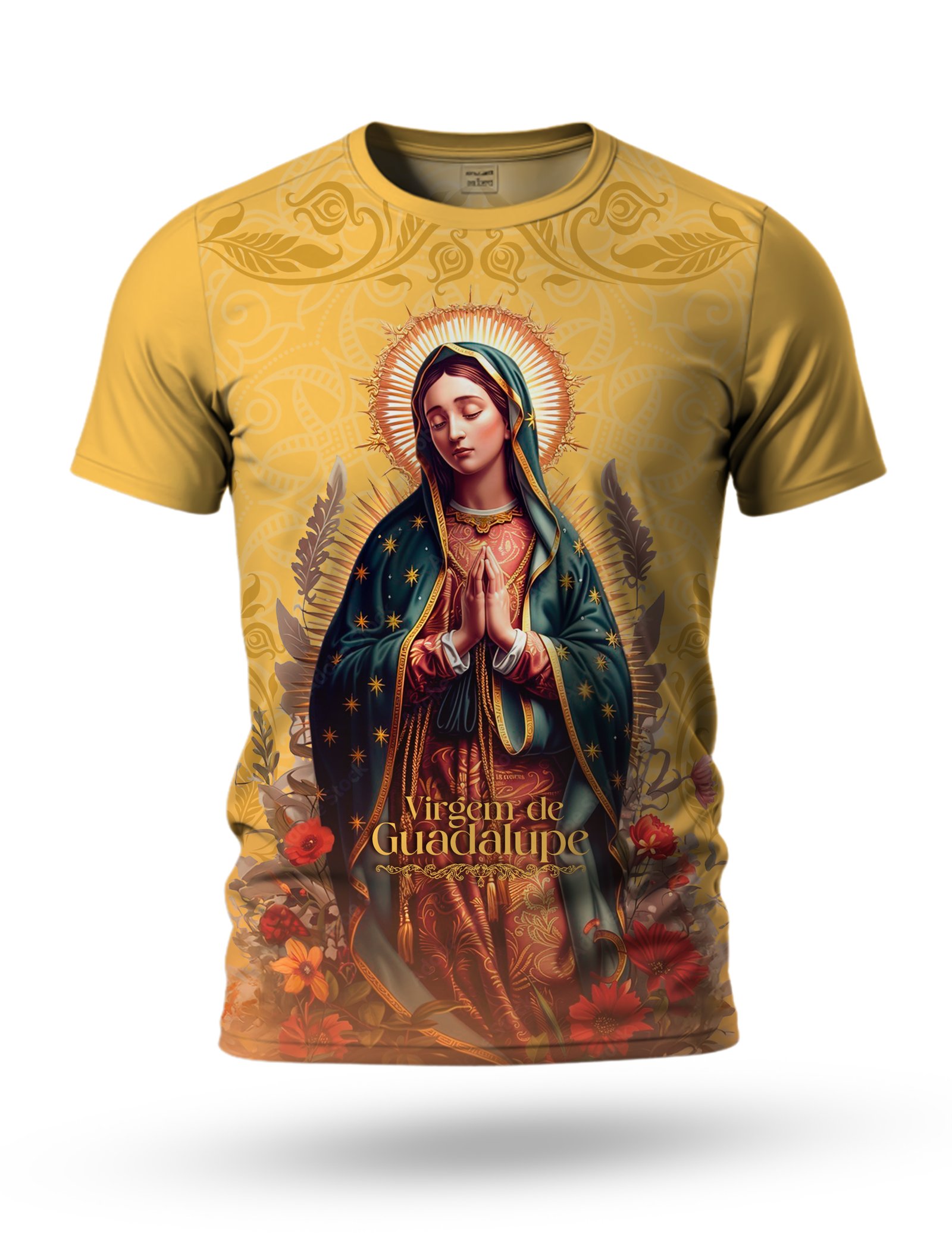 Arte Camiseta Virgem de Guadalupe 03 tema amarelo
