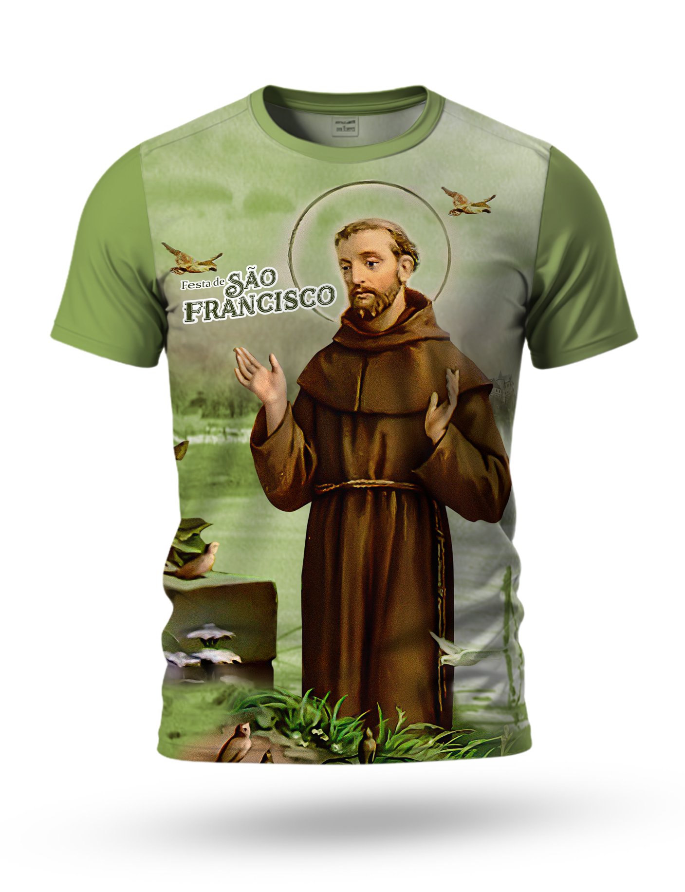 Arte Camiseta São Francisco de Assis 09 tema verde