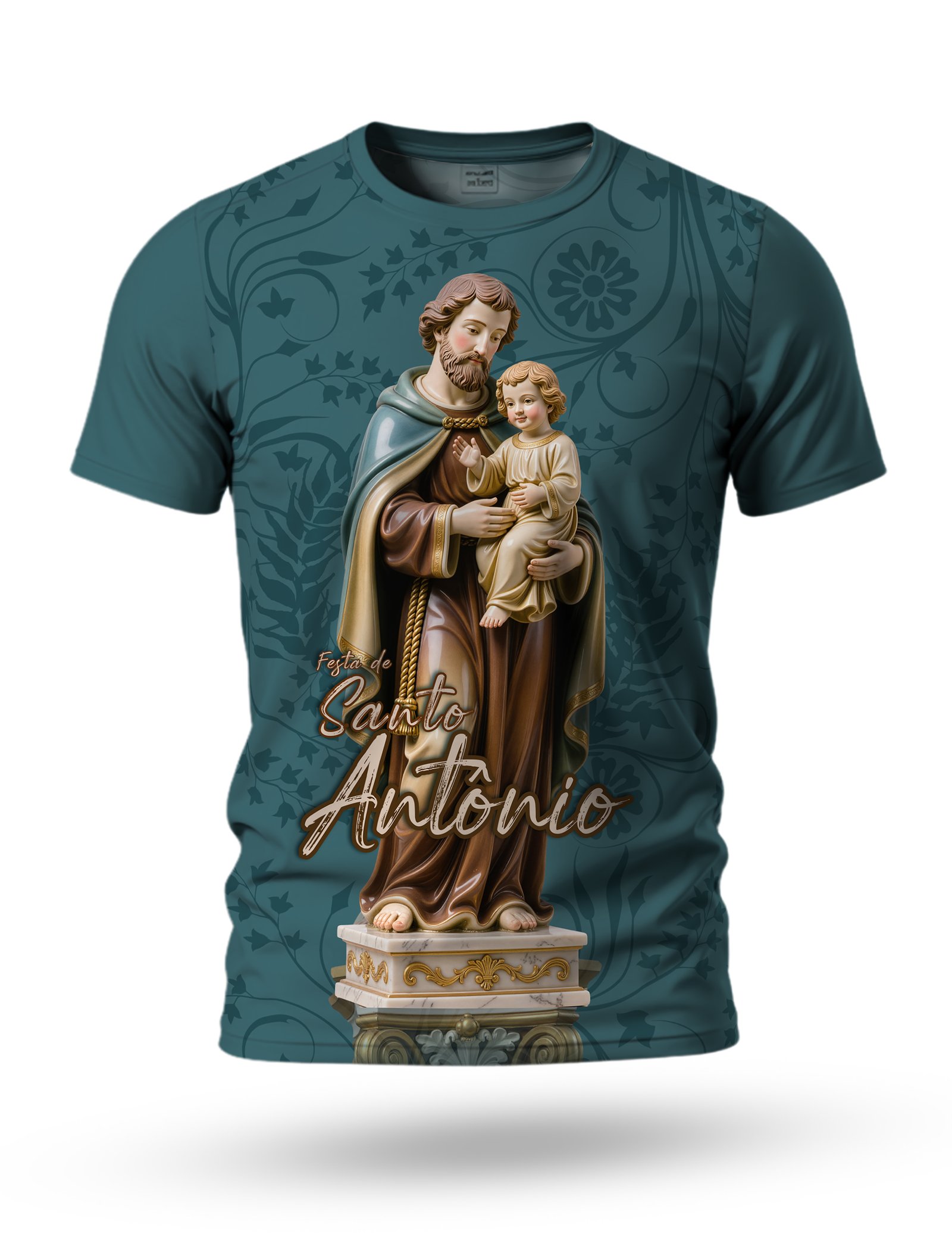 Arte camiseta de Santo Antônio 17 tema verde petróleo