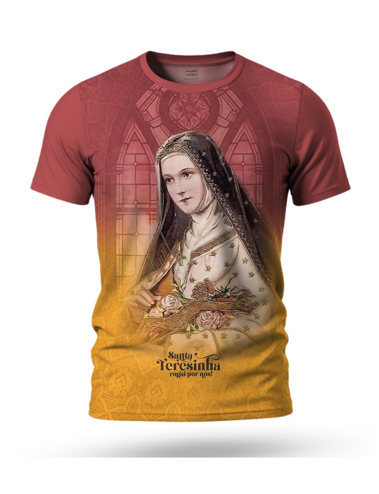 Arte camiseta de Santa Teresinha 02 tema vermelho e amarelo