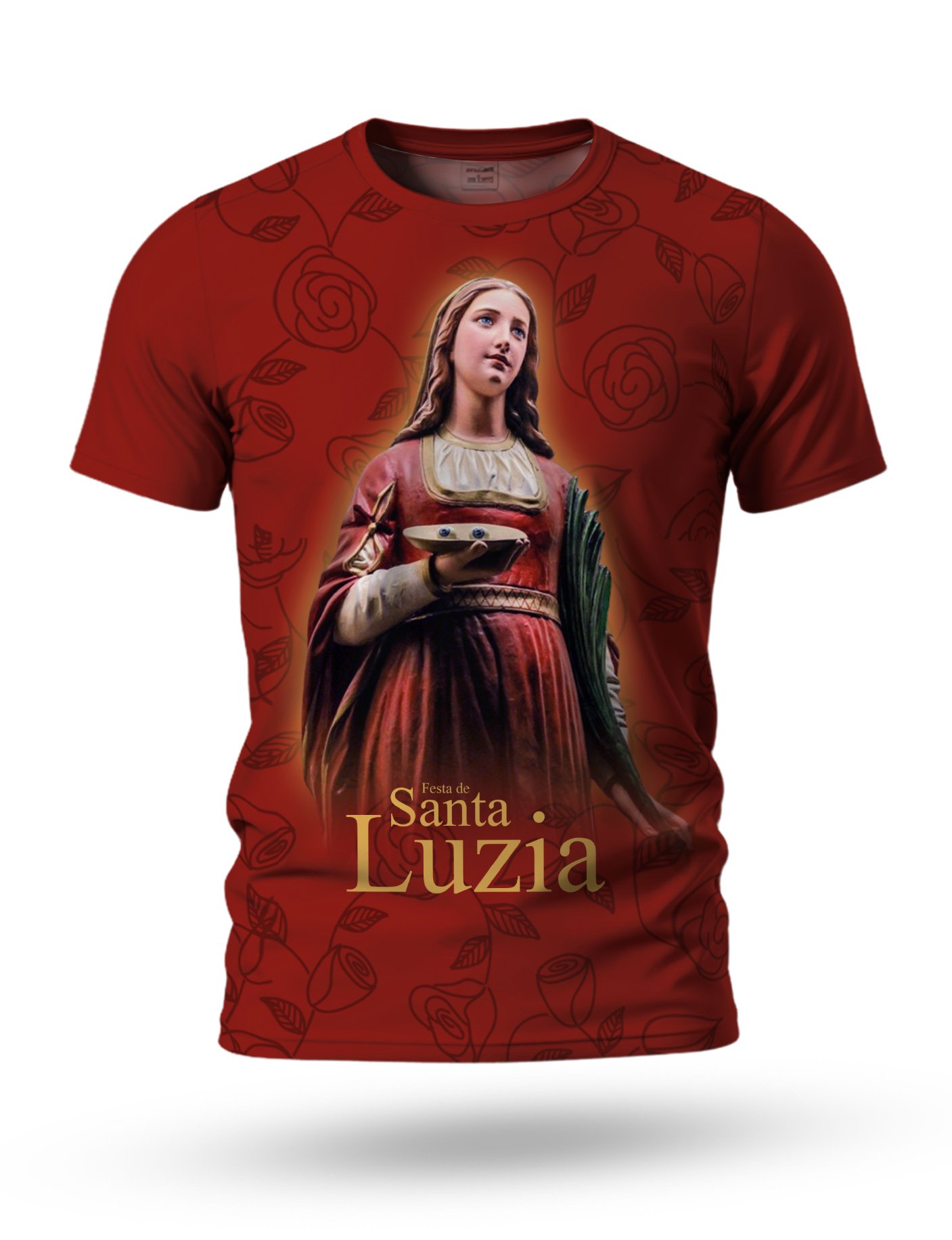 Arte camiseta de Santa Luzia 05 tema vermelho escuro