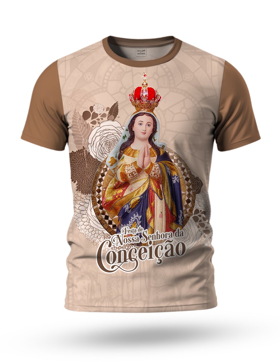 Arte Camiseta de Nossa Senhora da Conceição 15 tema bege escuro