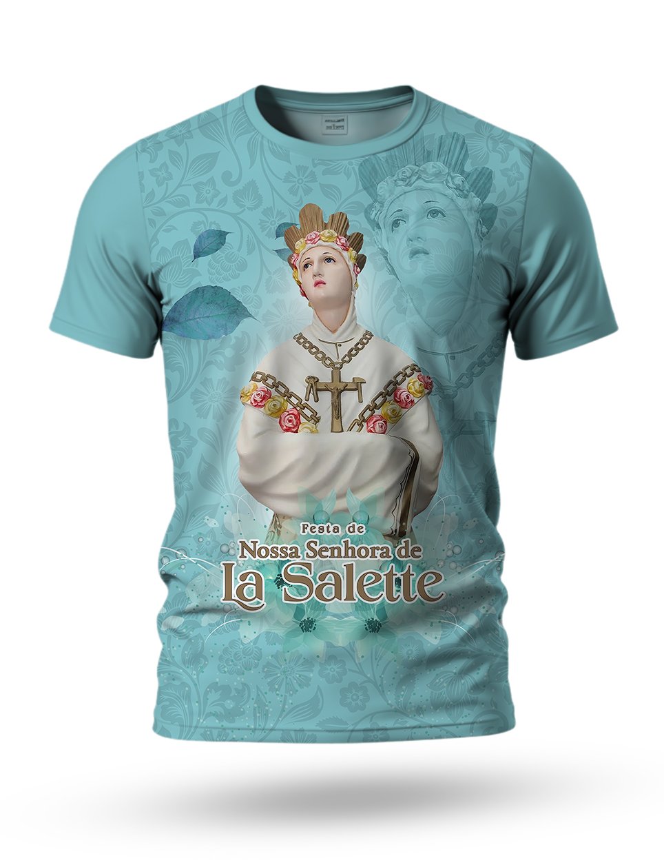 Arte Camiseta Nossa Senhora de La Salette 01 tema azul ciano