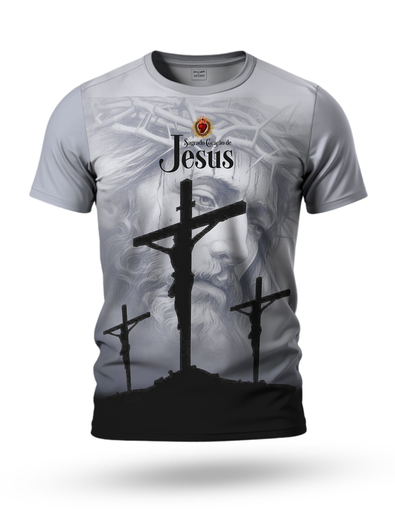 Arte Camiseta do Sagrado Coração de Jesus 01 tema azul ciano