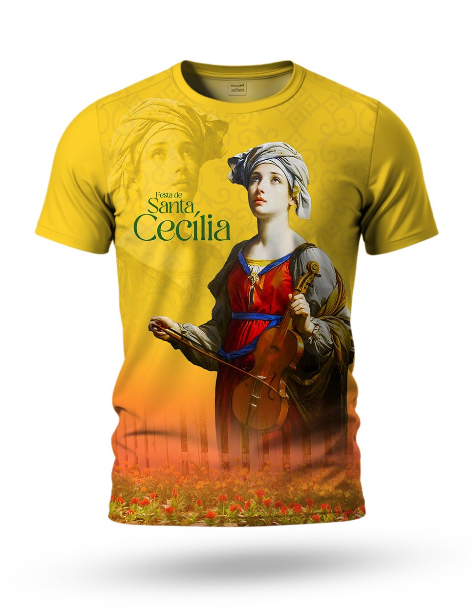 Arte Camiseta de Santa Cecília 01 tema amarela
