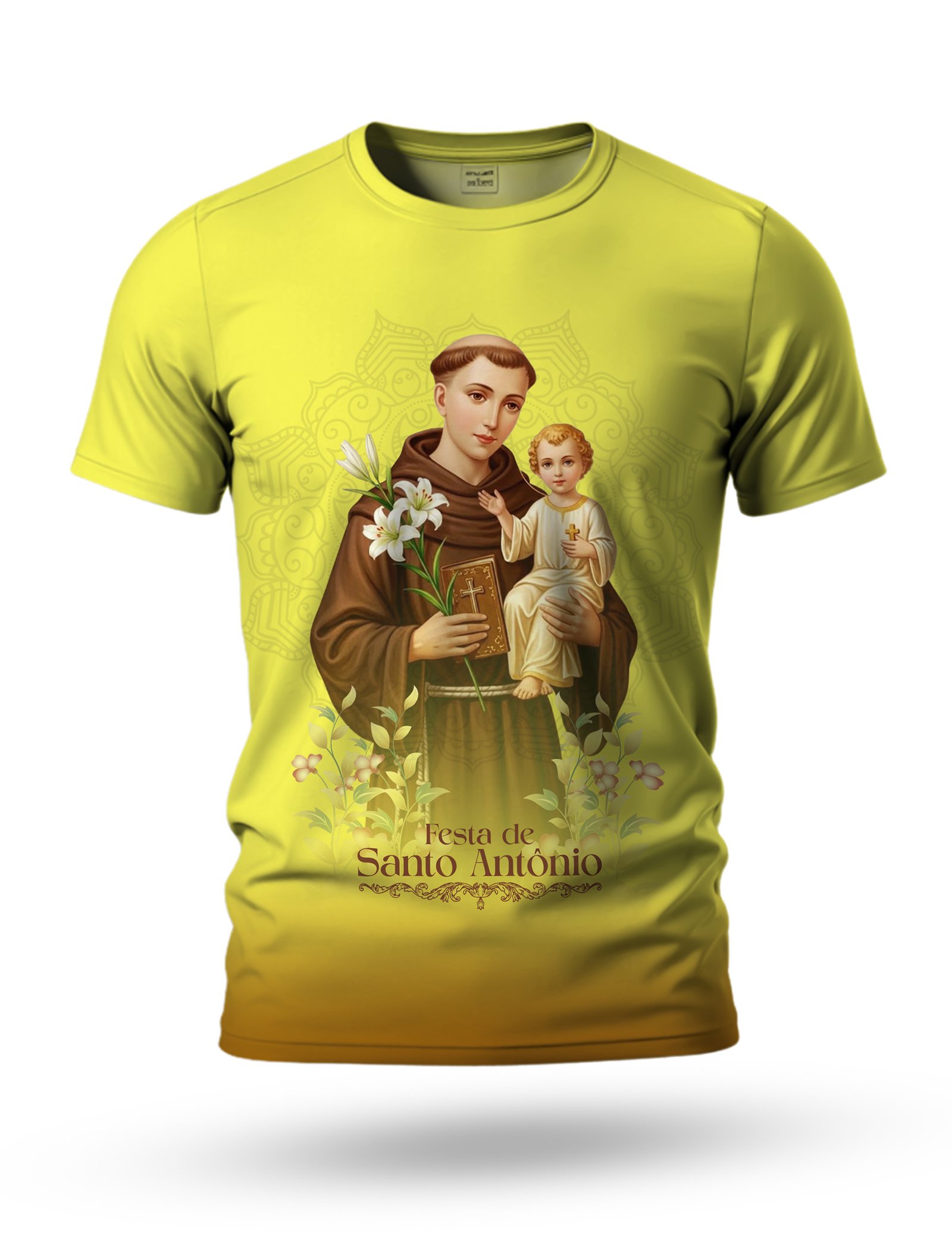 Arte camiseta de Santo Antônio 19 tema amarelo