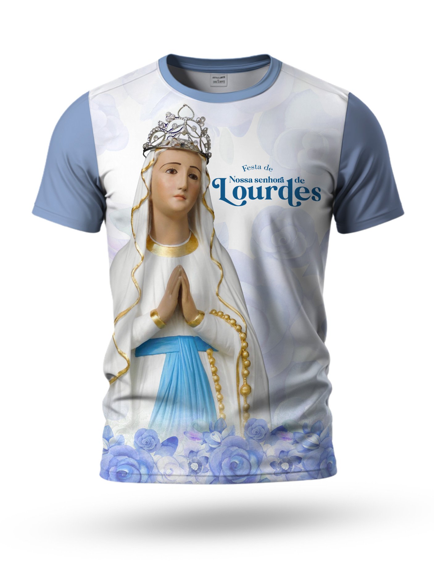 Arte Camiseta de Nossa Senhora de Lourdes sublimação 02 tema branco e lilás