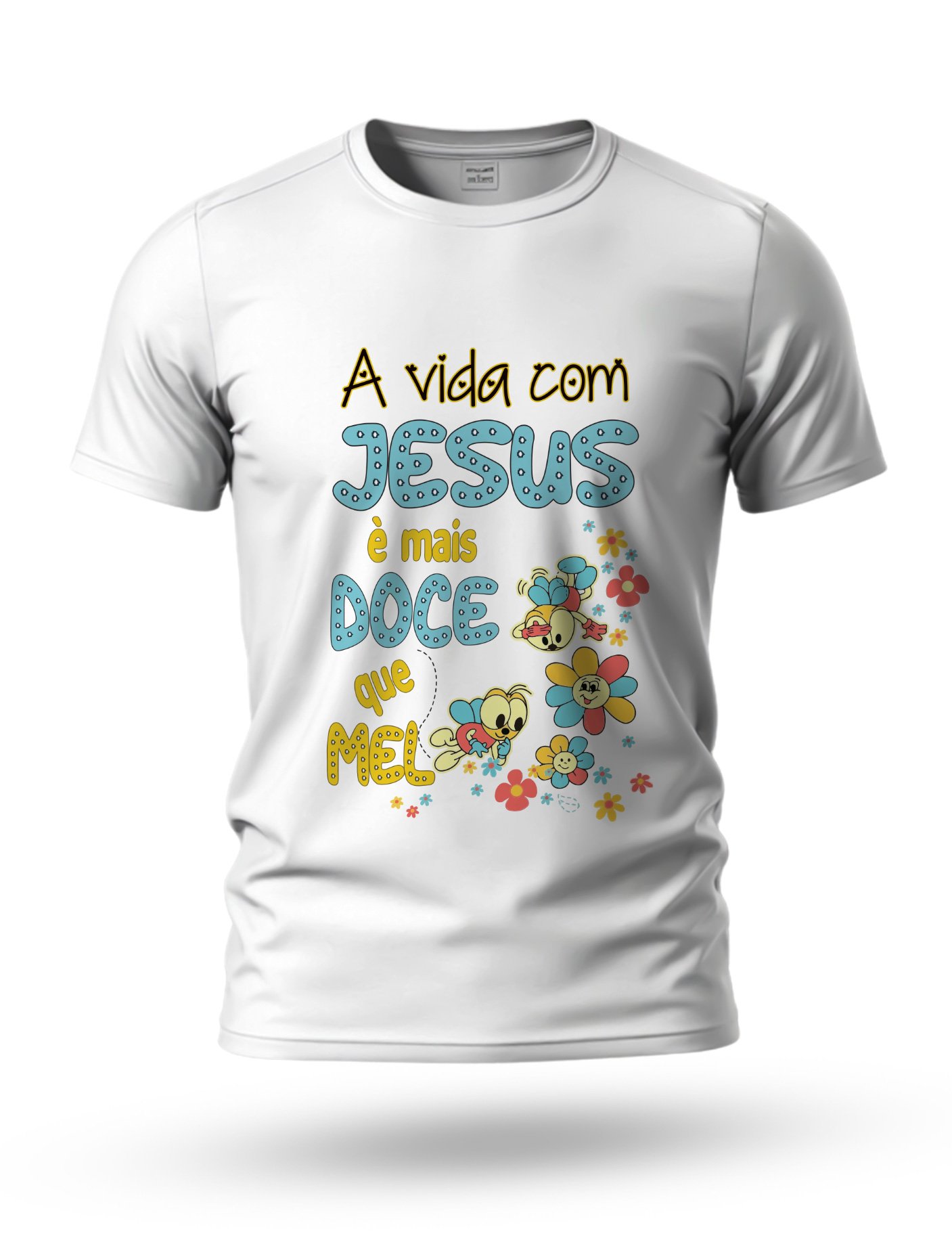 Arte: Arte Camiseta Infantil A Vida com Jesus é Mais Doce Que Mel