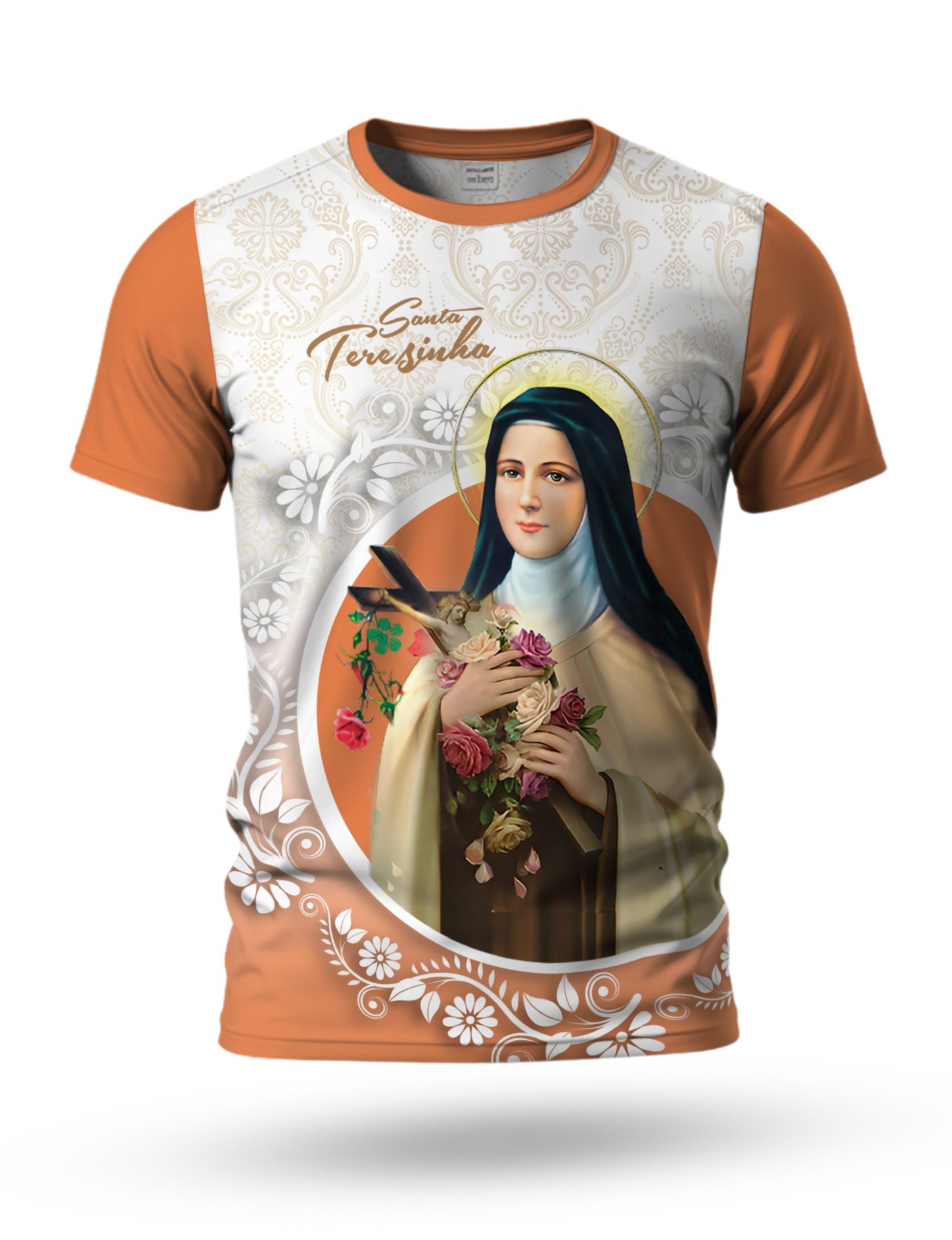 Arte: Arte camiseta de Santa Teresinha 05 tema branco e laranja