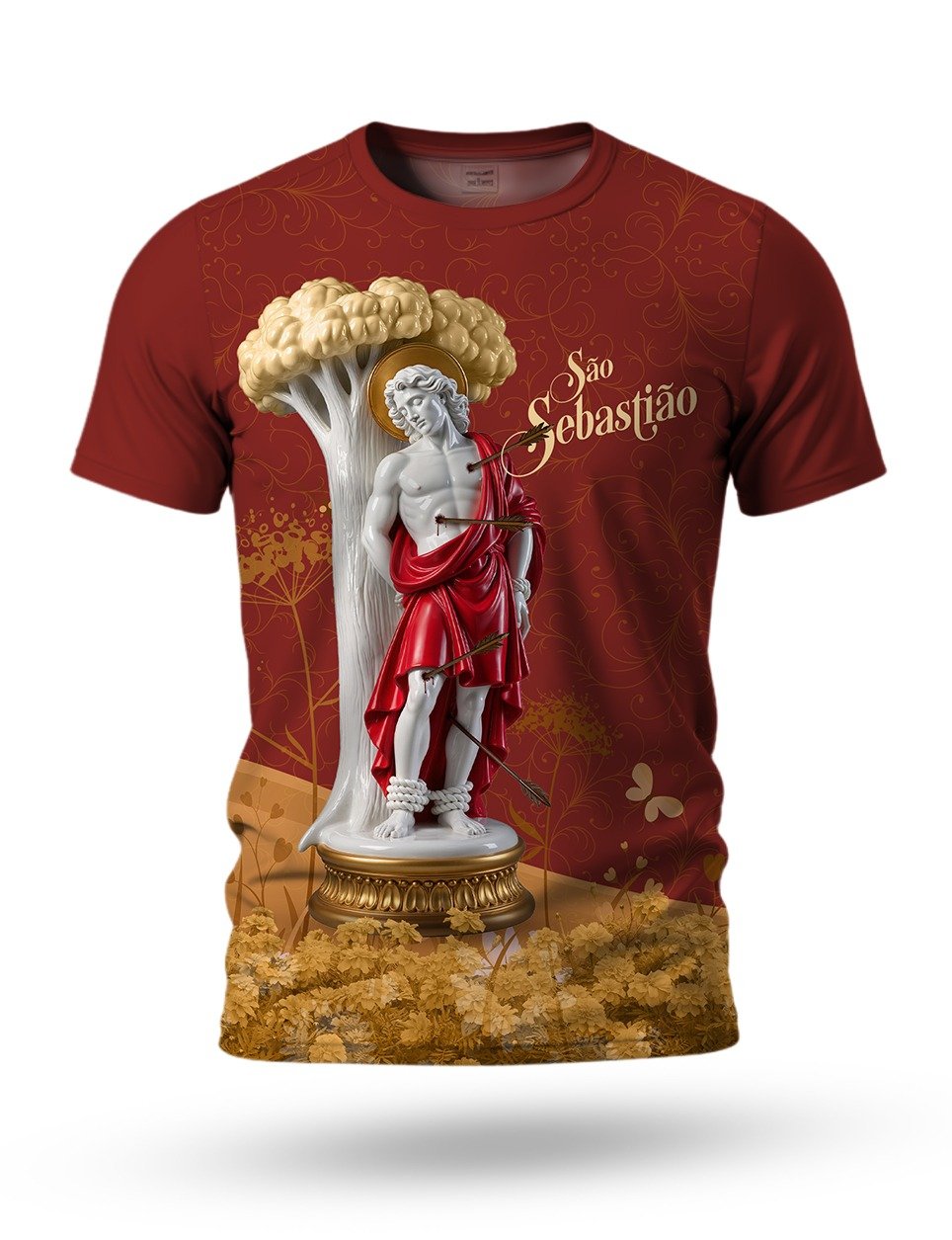 Arte: Arte camiseta de São Sebastião 05 tema vermelha e dourado