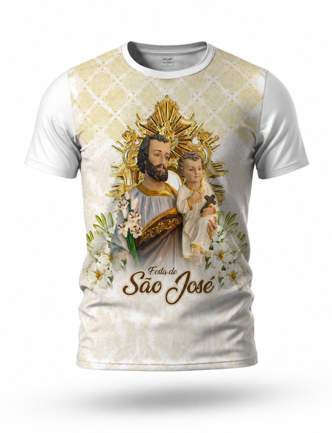 Arte: Arte Camiseta de São José 15 tema branco e dourado