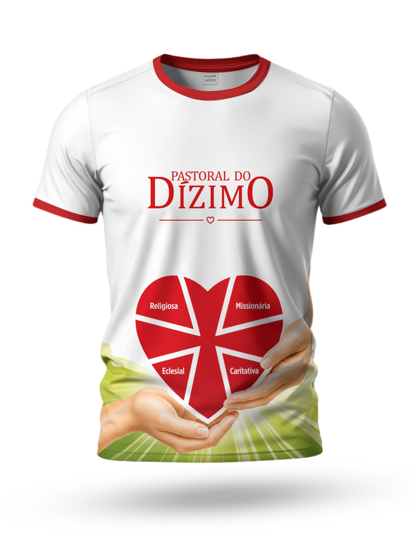 Arte: Arte Camiseta Pastoral do Dízimo 01 tema branco e vermelho