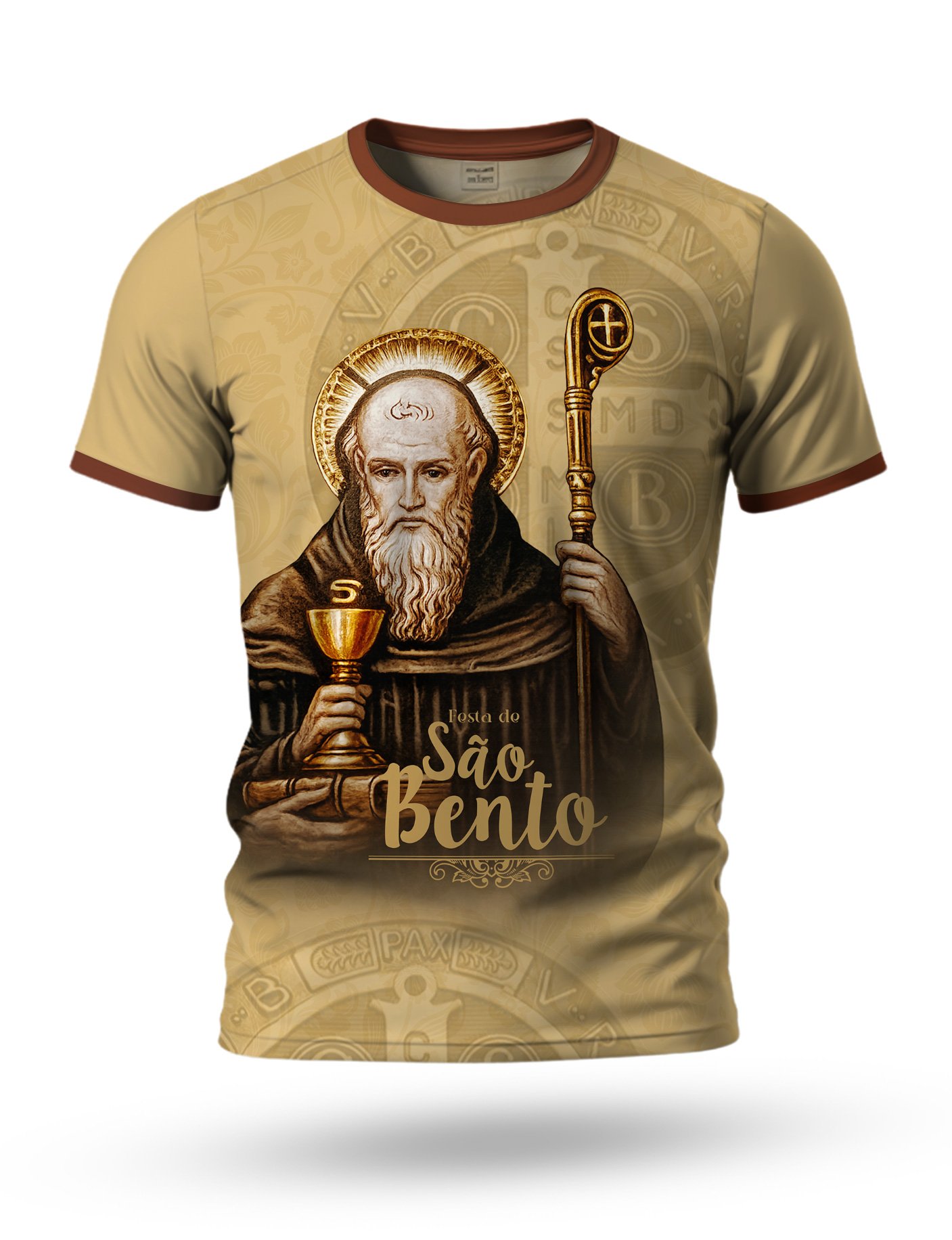 Arte: Arte camiseta de São Bento 01 tema Bege escuro