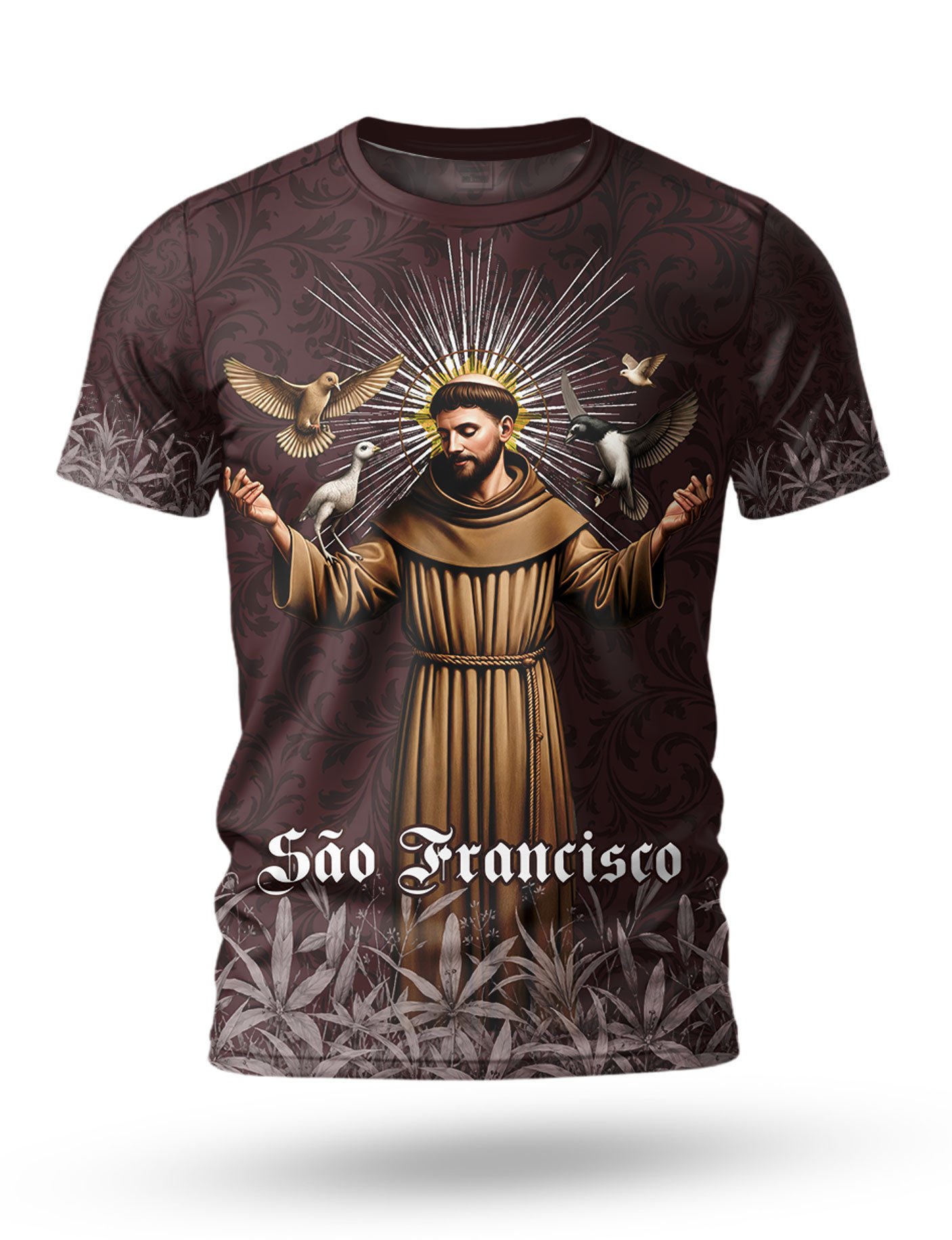 Arte: Arte Camiseta São Francisco de Assis 11 tema marrom escuro