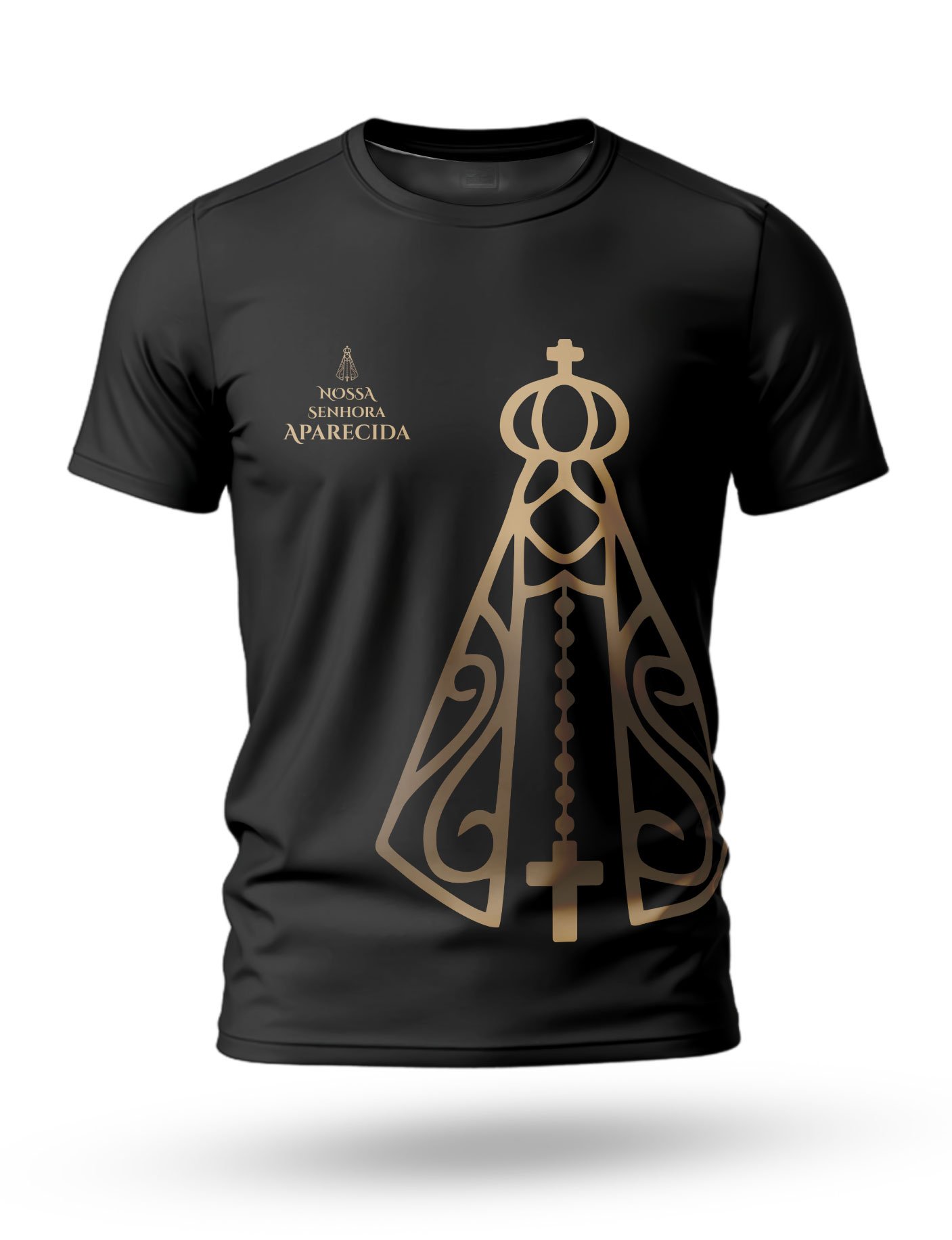 Arte Camiseta de Nossa Senhora Aparecida 08 tema black e dourado