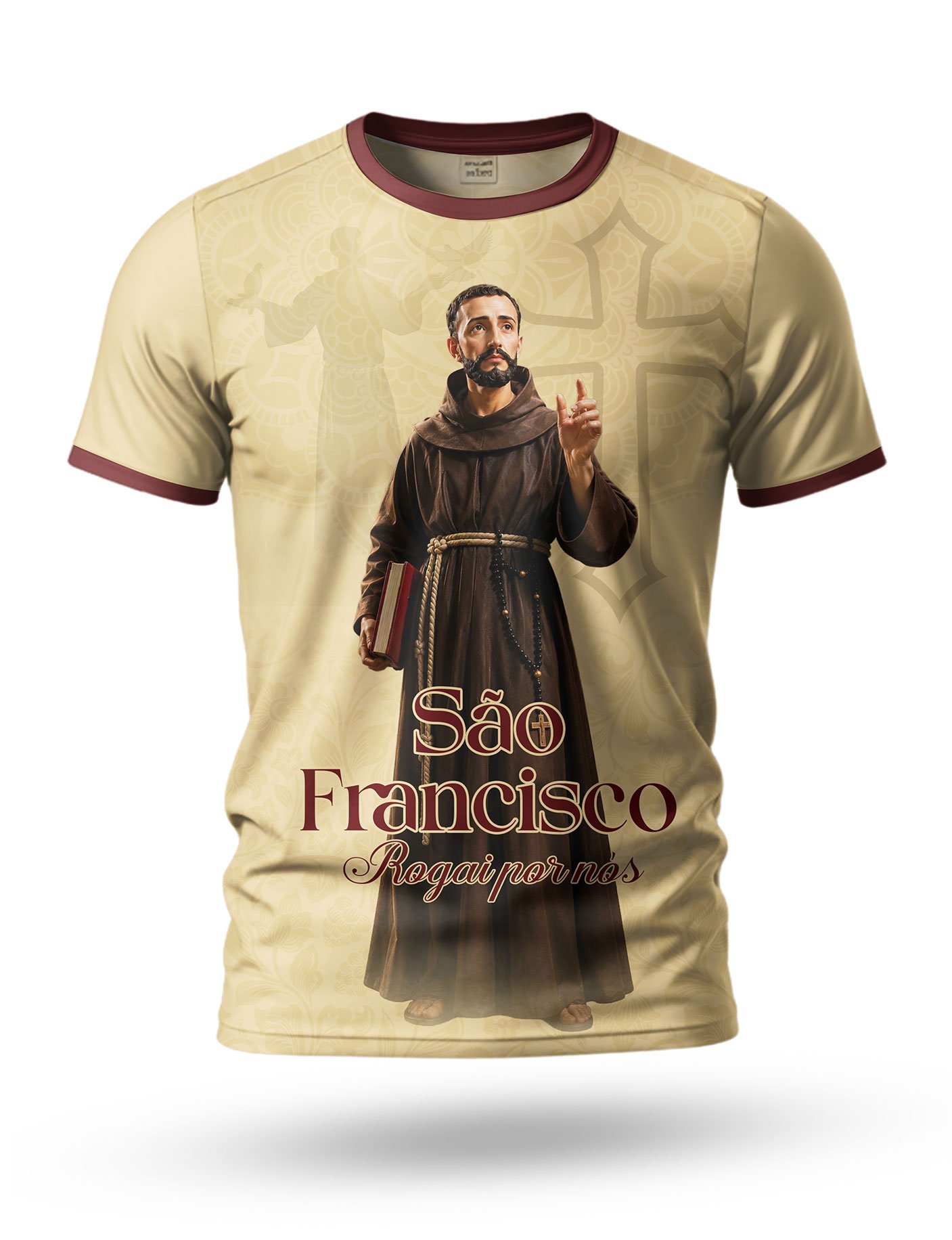 Arte: Arte Camiseta São Francisco de Assis 10 tema bege creme