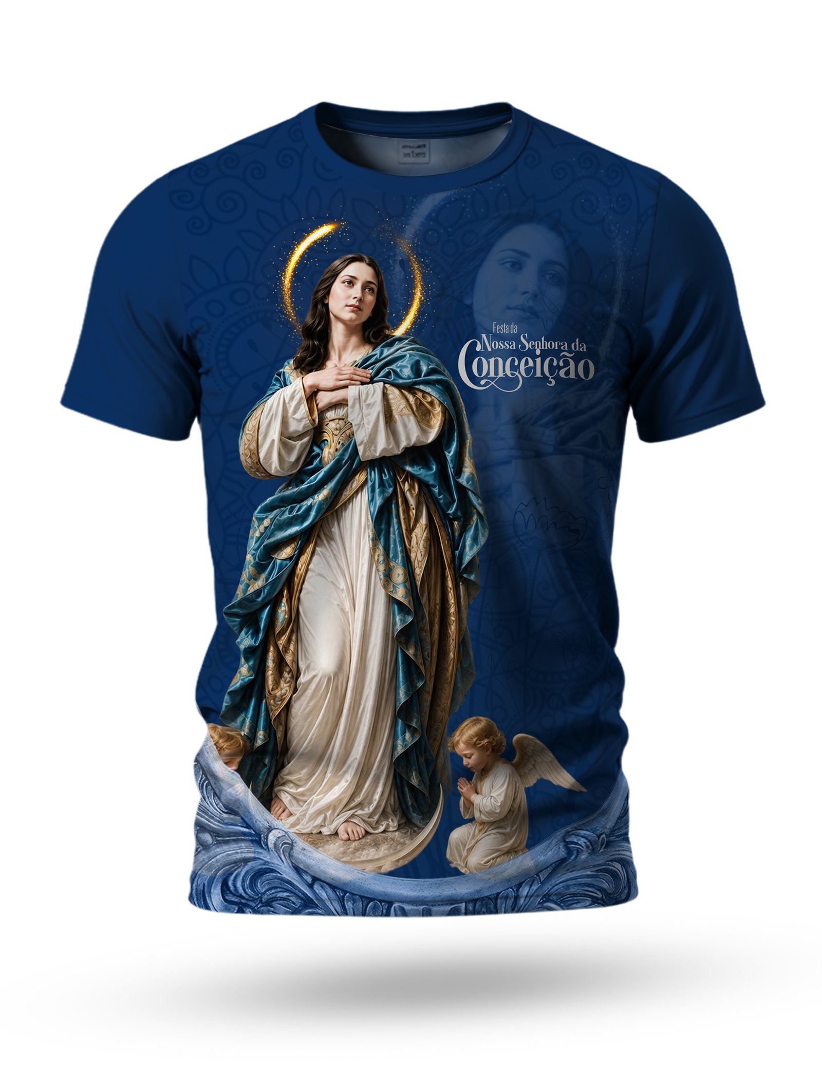 Arte Camiseta de Nossa Senhora da Conceição 05 tema azul escuro