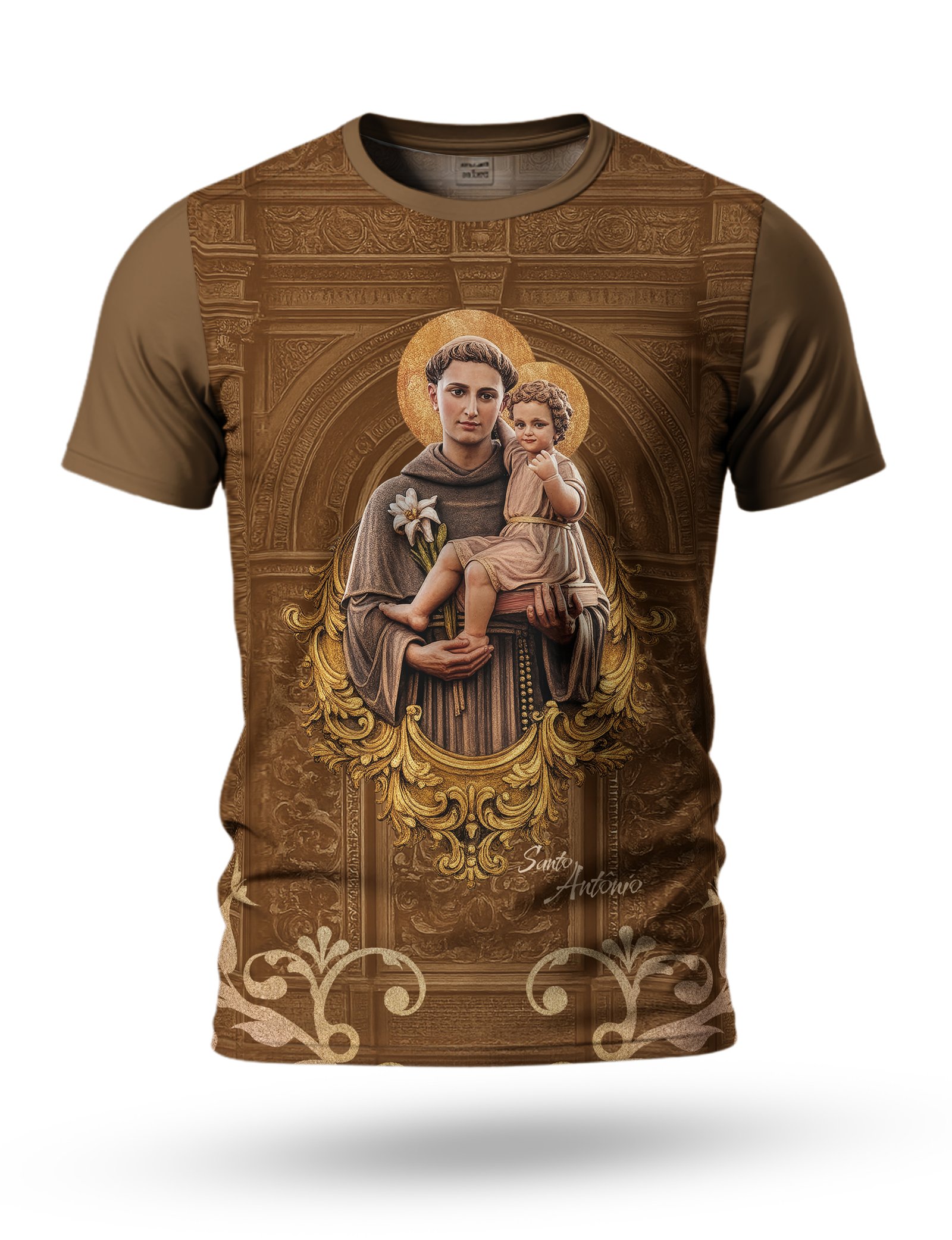 Arte camiseta de Santo Antônio 13 tema marrom