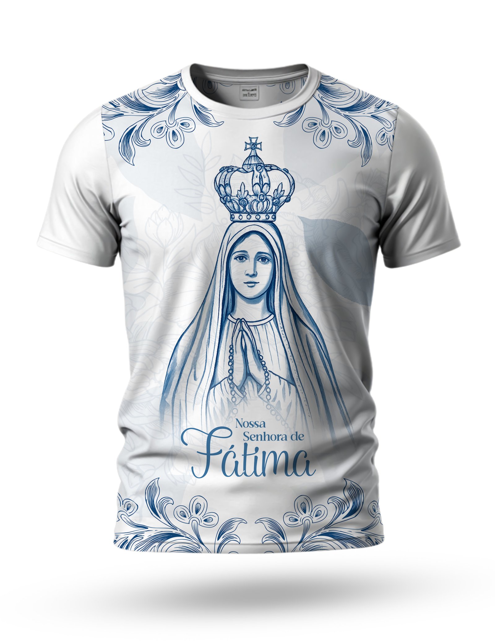 Arte Camiseta de Nossa Senhora de Fátima 03 tema azul traçado