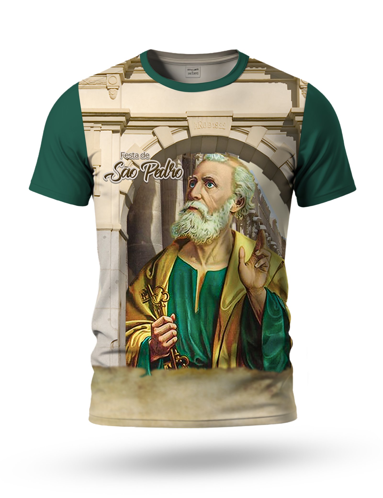 Arte Camiseta São Pedro Padroeiro 01 tema verde e amarelo